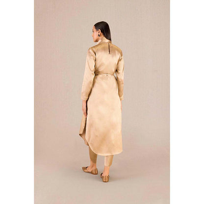 AMPM Ruhma Gold Textured Full Sleeves Kurta with Dhoti and Belt (Set of 3)