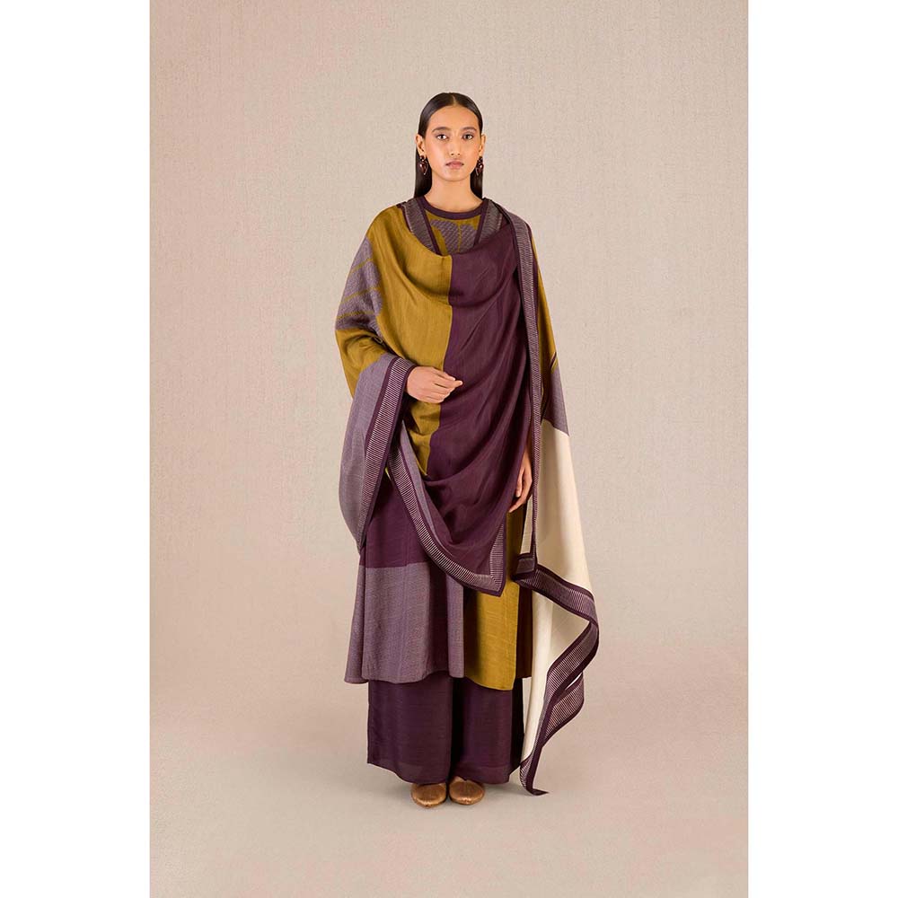 AMPM Sahira Purple Colorblock Kurta with Palazzo and Dupatta (Set of 3)