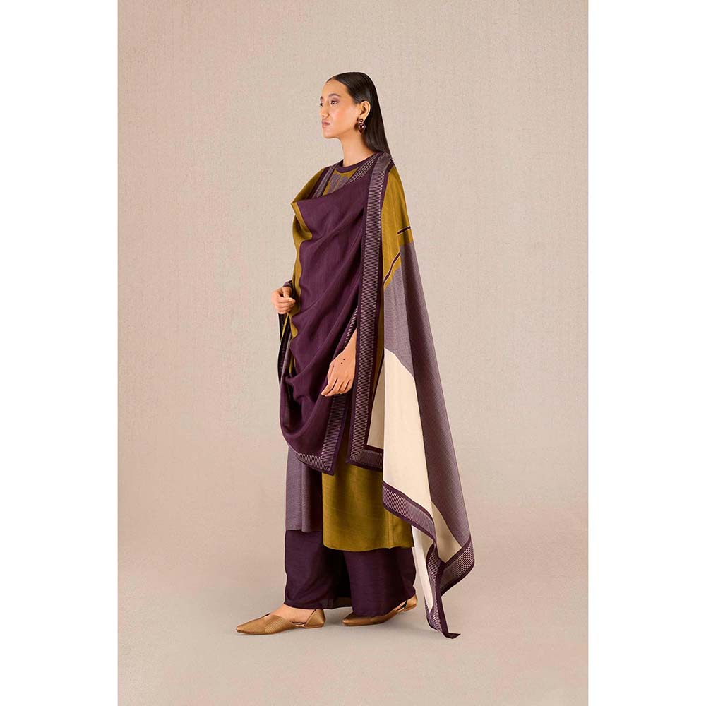 AMPM Sahira Purple Colorblock Kurta with Palazzo and Dupatta (Set of 3)