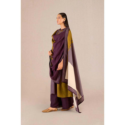 AMPM Sahira Purple Colorblock Kurta with Palazzo and Dupatta (Set of 3)