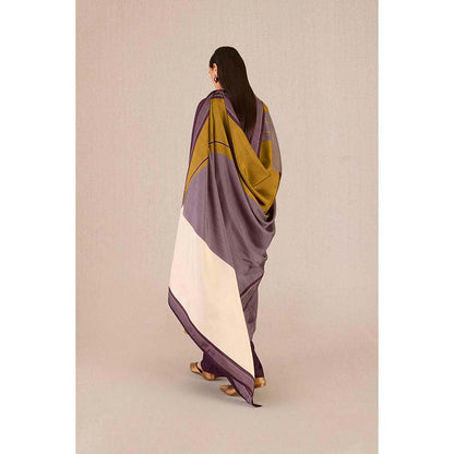 AMPM Sahira Purple Colorblock Kurta with Palazzo and Dupatta (Set of 3)