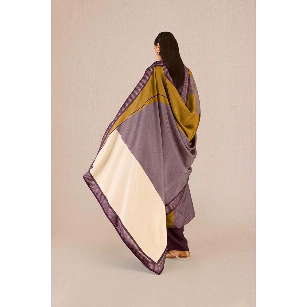 AMPM Sahira Purple Colorblock Kurta with Palazzo and Dupatta (Set of 3)