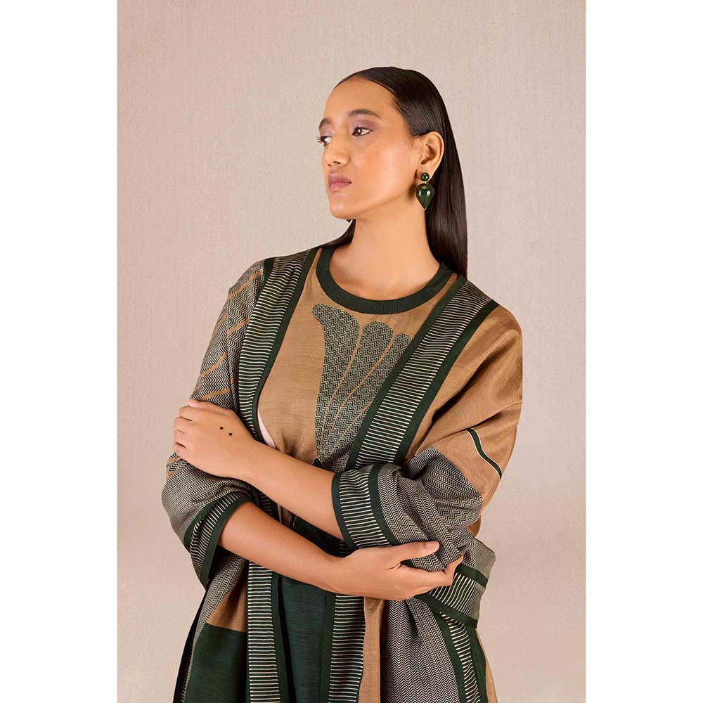 AMPM Sahira Green Colorblock Kurta with Palazzo and Dupatta (Set of 3)