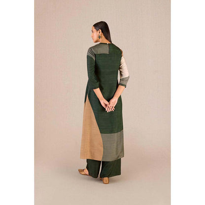 AMPM Sahira Green Colorblock Kurta with Palazzo and Dupatta (Set of 3)