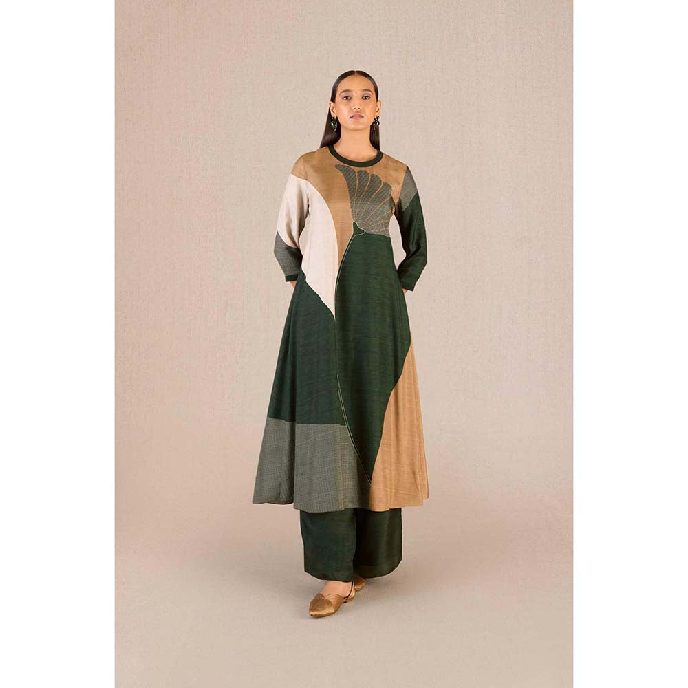 AMPM Sahira Green Colorblock Kurta with Palazzo and Dupatta (Set of 3)