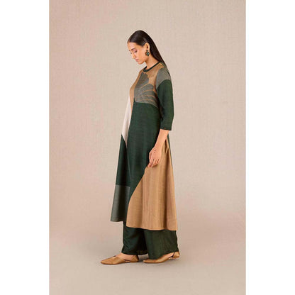 AMPM Sahira Green Colorblock Kurta with Palazzo and Dupatta (Set of 3)
