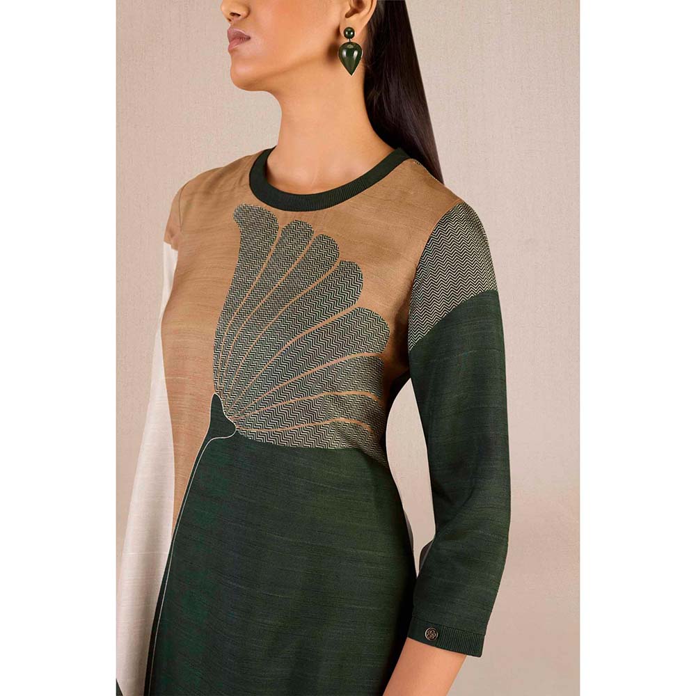AMPM Sahira Green Colorblock Kurta with Palazzo and Dupatta (Set of 3)