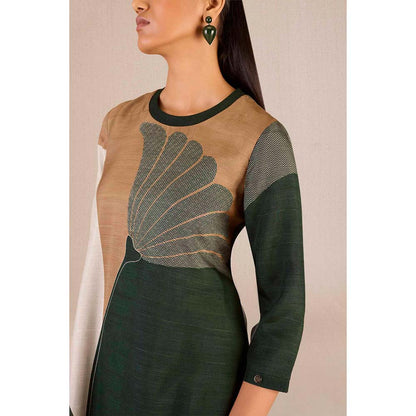 AMPM Sahira Green Colorblock Kurta with Palazzo and Dupatta (Set of 3)
