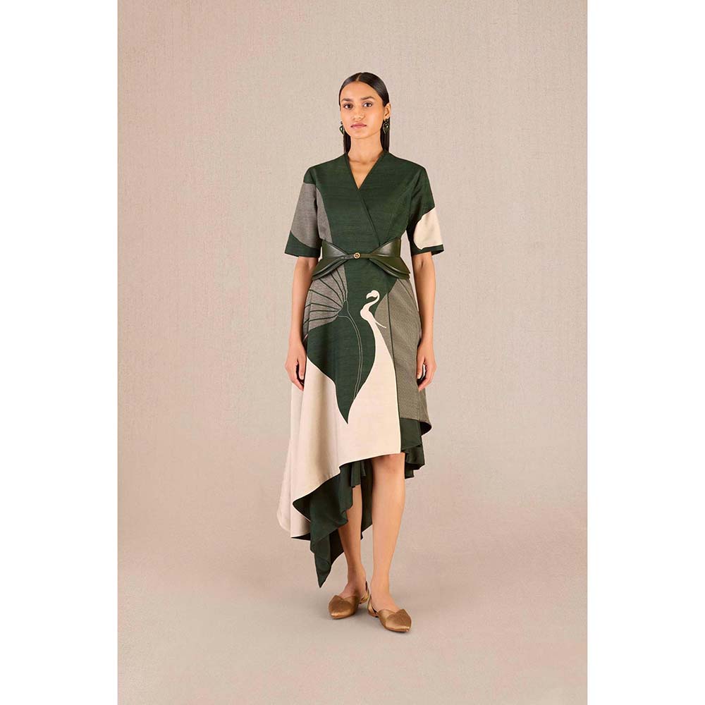 AMPM Serena Green Solid Dress with Jacket and Belt (Set of 3)