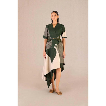 AMPM Serena Green Solid Dress with Jacket and Belt (Set of 3)