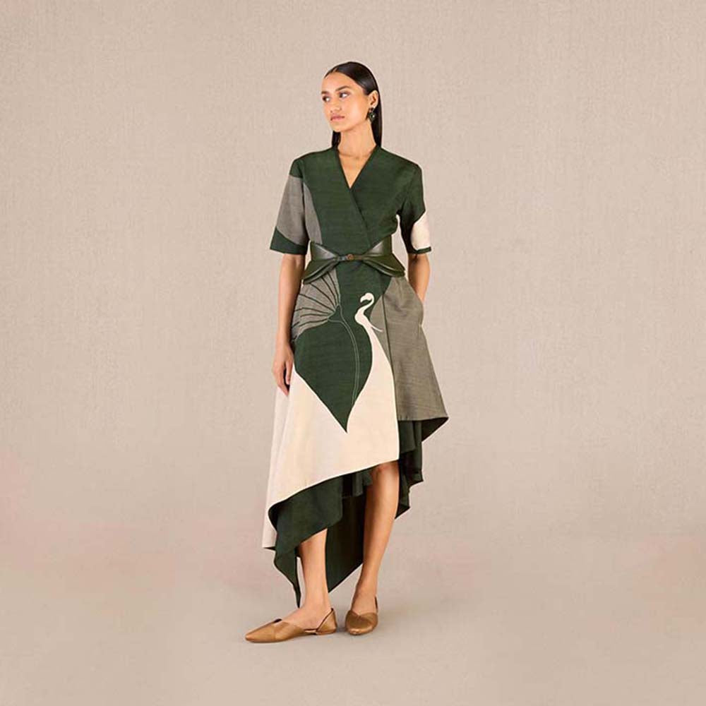 AMPM Serena Green Solid Dress with Jacket and Belt (Set of 3)