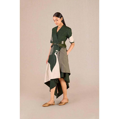 AMPM Serena Green Solid Dress with Jacket and Belt (Set of 3)