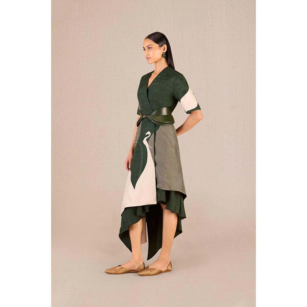 AMPM Serena Green Solid Dress with Jacket and Belt (Set of 3)