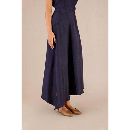 AMPM Serena Navy Blue Solid Full Sleeves Dress with Jacket and Belt (Set of 3)