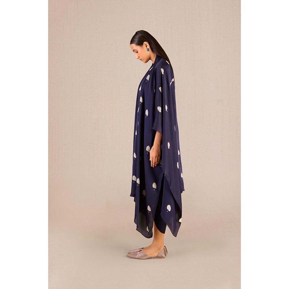 AMPM Ayat Navy Blue Printed Cape with Inner & Dhoti and Belt (Set of 4)