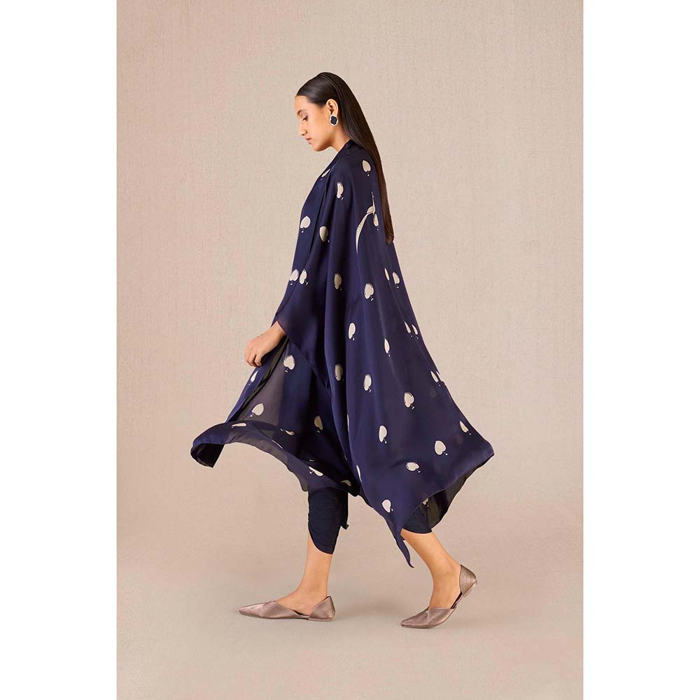 AMPM Ayat Navy Blue Printed Cape with Inner & Dhoti and Belt (Set of 4)