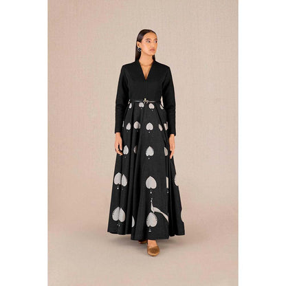 AMPM Sabra Black Printed Dress with Belt (Set of 2)
