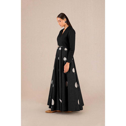 AMPM Sabra Black Printed Dress with Belt (Set of 2)