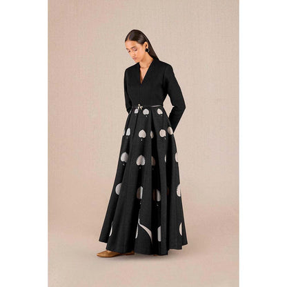 AMPM Sabra Black Printed Dress with Belt (Set of 2)