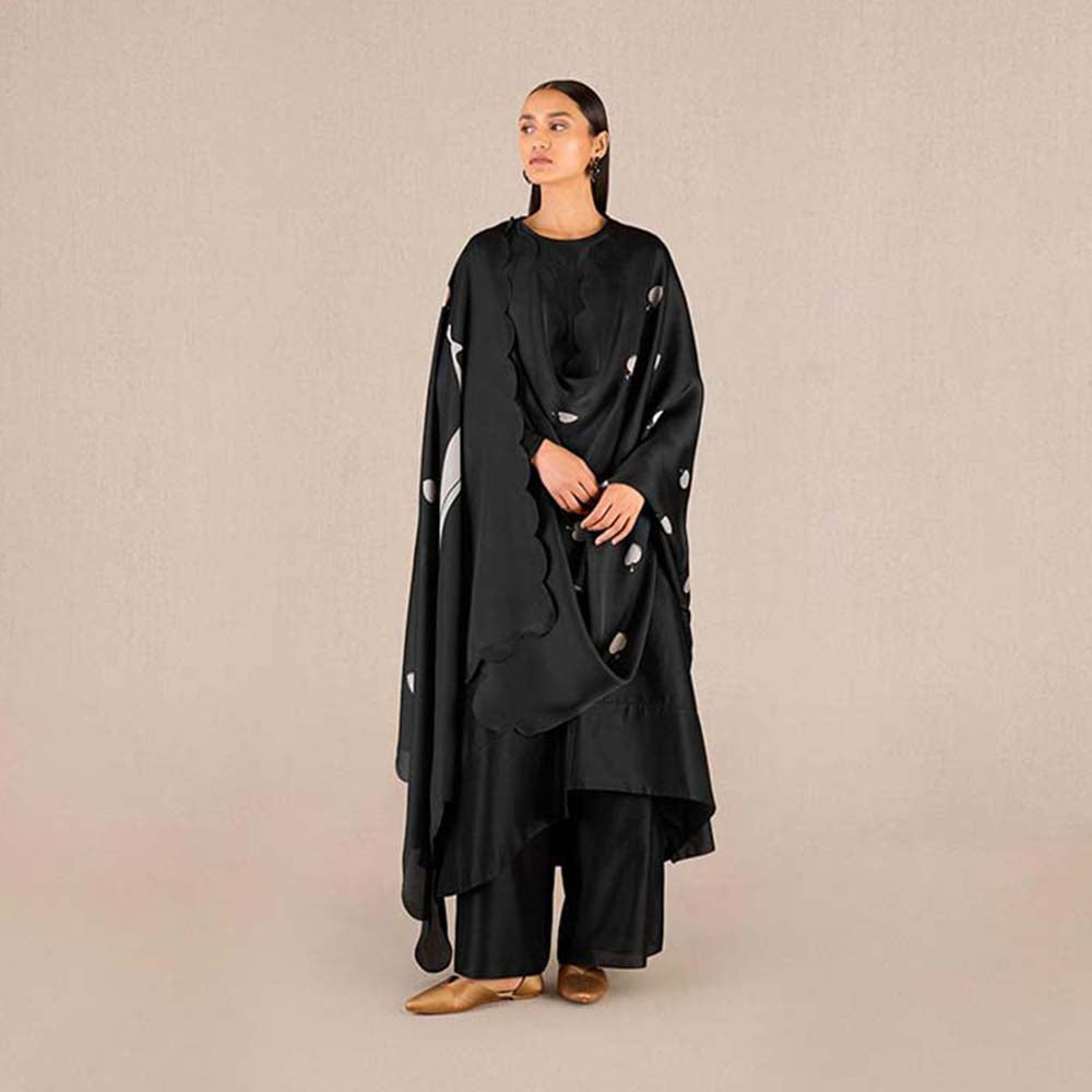 AMPM Abiha Black Printed Kurta with Palazzo and Dupatta (Set of 3)