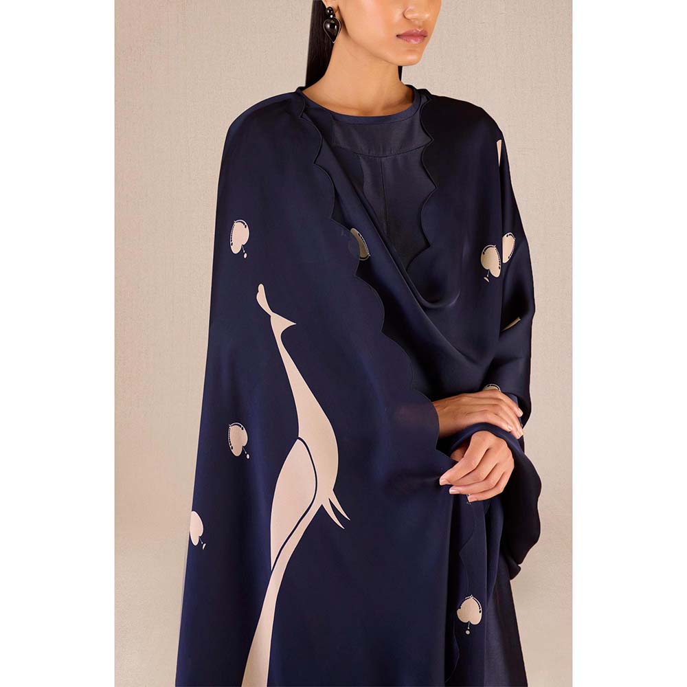 AMPM Abiha Navy Blue Printed Kurta with Palazzo and Dupatta (Set of 3)