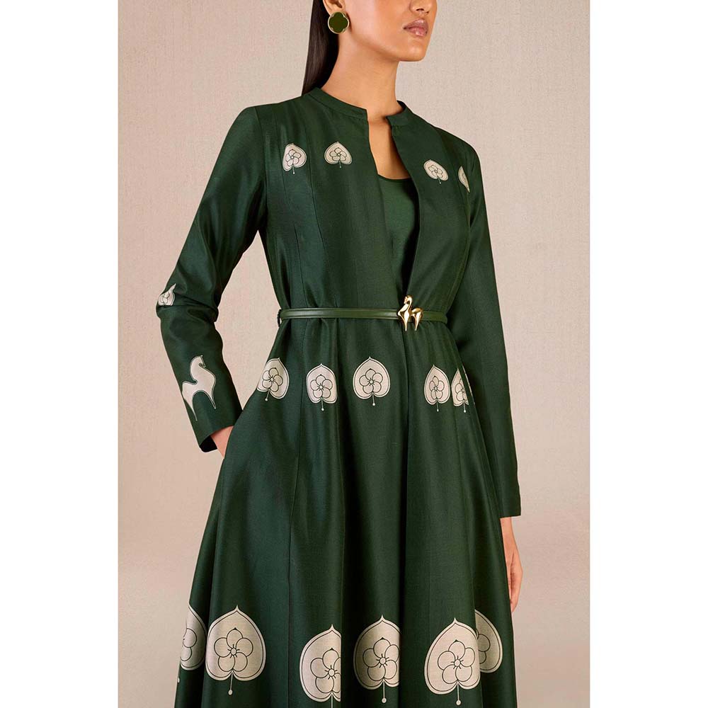 AMPM Aresha Green Printed Jacket with Inner and Pant (Set of 4)
