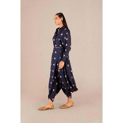 AMPM Emery Navy Blue Printed Shirt with Dhoti and Belt (Set of 3)