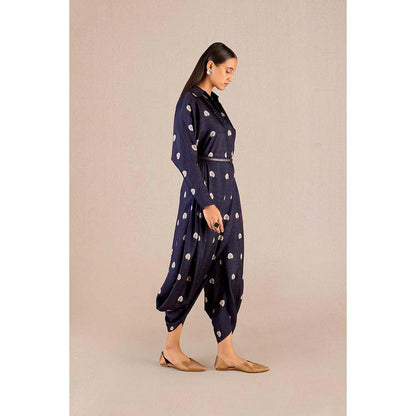 AMPM Emery Navy Blue Printed Shirt with Dhoti and Belt (Set of 3)