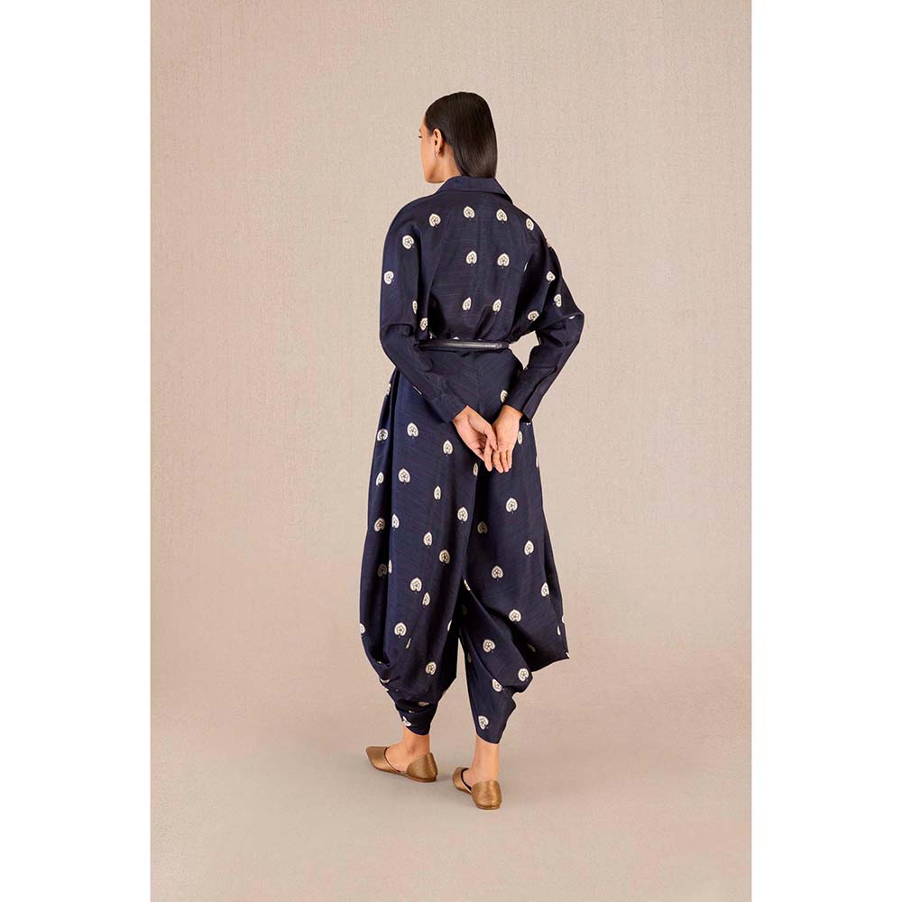 AMPM Emery Navy Blue Printed Shirt with Dhoti and Belt (Set of 3)