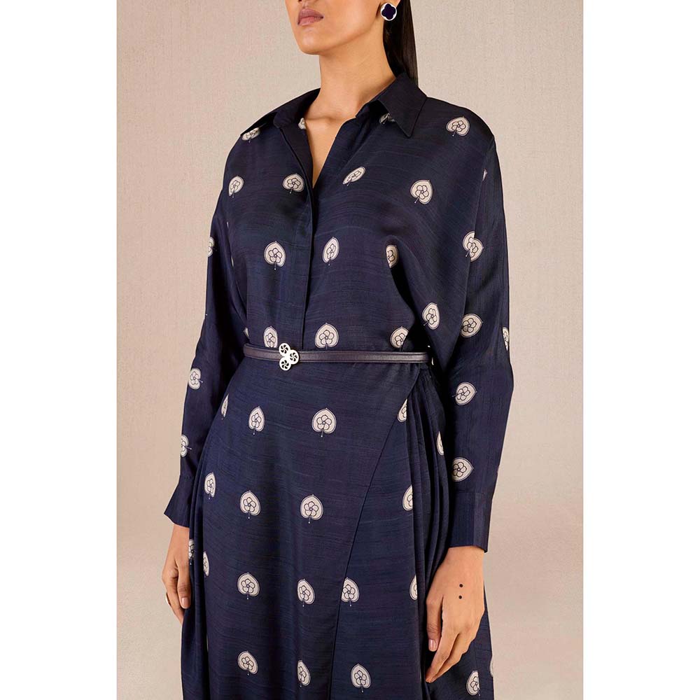 AMPM Emery Navy Blue Printed Shirt with Dhoti and Belt (Set of 3)