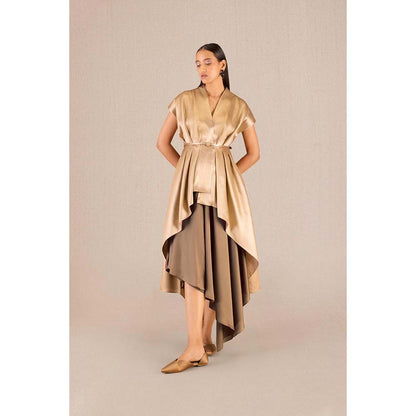 AMPM Amra Gold Textured Jacket with Skirt and Belt (Set of 3)