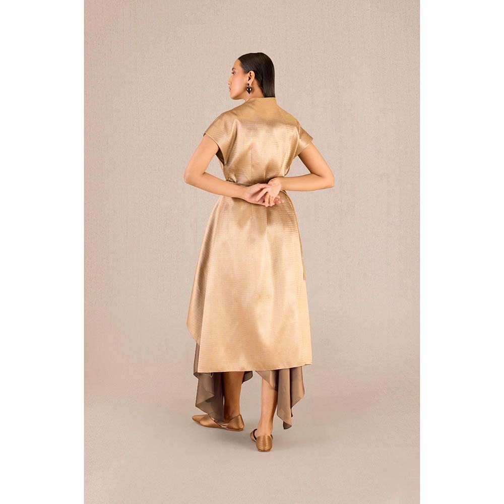 AMPM Amra Gold Textured Jacket with Skirt and Belt (Set of 3)
