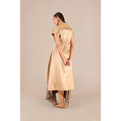 AMPM Amra Gold Textured Jacket with Skirt and Belt (Set of 3)