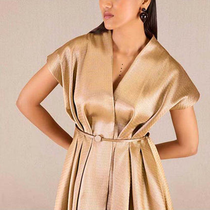 AMPM Amra Gold Textured Jacket with Skirt and Belt (Set of 3)