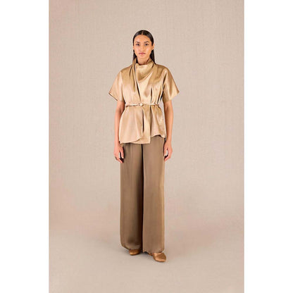 AMPM Usra Gold Textured Tunic and Palazzo (Set of 3)