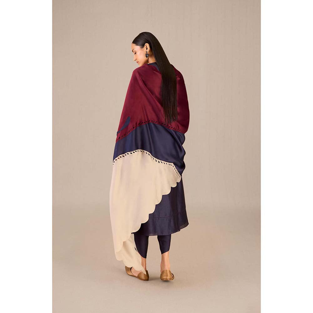 AMPM Hidaya Navy Printed Kurta with Dhoti and Dupatta (Set of 3)