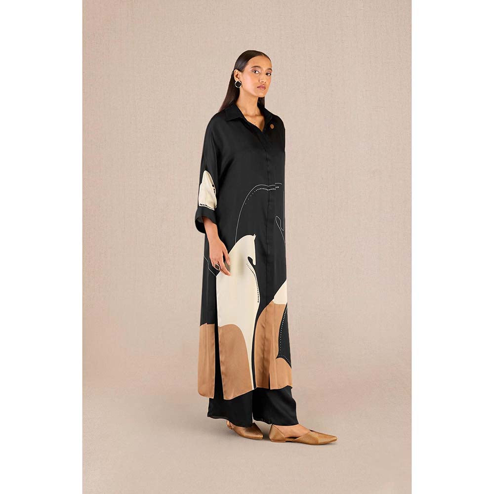 AMPM Maysa Black Printed Kurta with Inner and Palazzo (Set of 3)