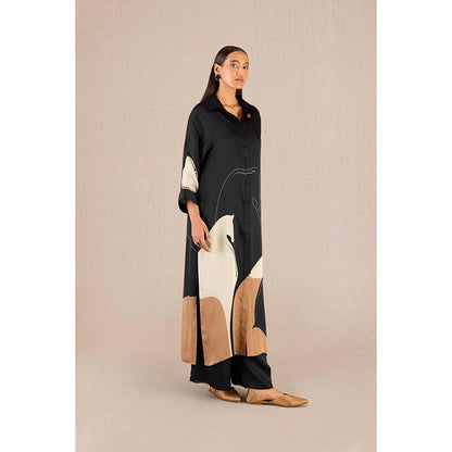 AMPM Maysa Black Printed Kurta with Inner and Palazzo (Set of 3)