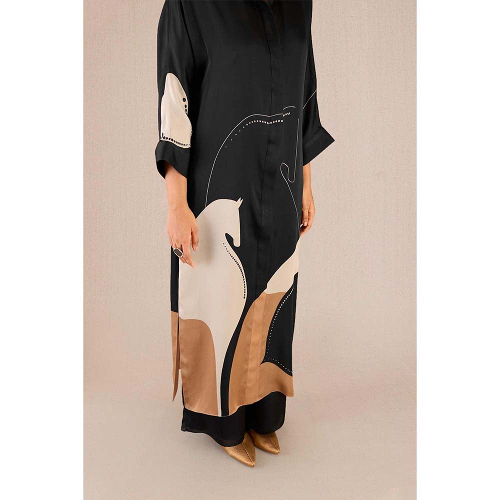 AMPM Maysa Black Printed Kurta with Inner and Palazzo (Set of 3)