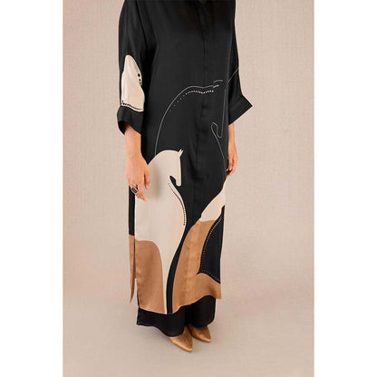 AMPM Maysa Black Printed Kurta with Inner and Palazzo (Set of 3)