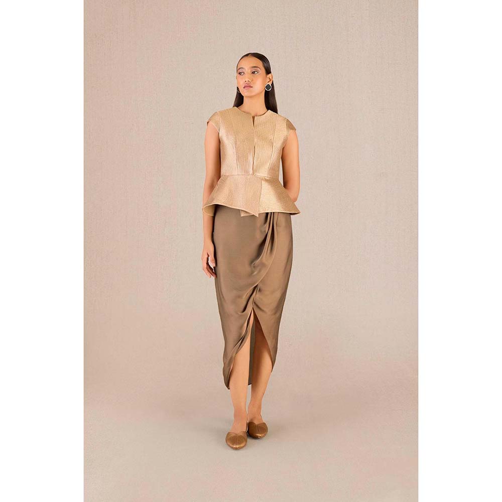 AMPM Abrah Gold Textured Jacket with Skirt (Set of 2)