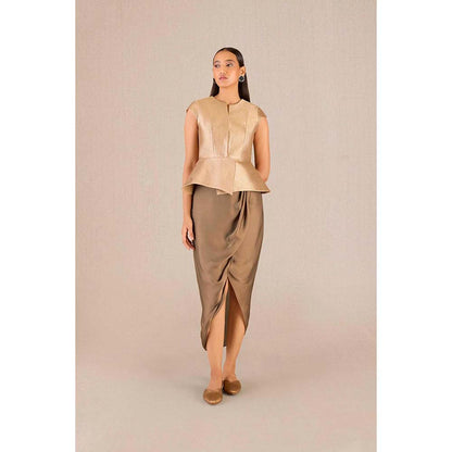 AMPM Abrah Gold Textured Jacket with Skirt (Set of 2)