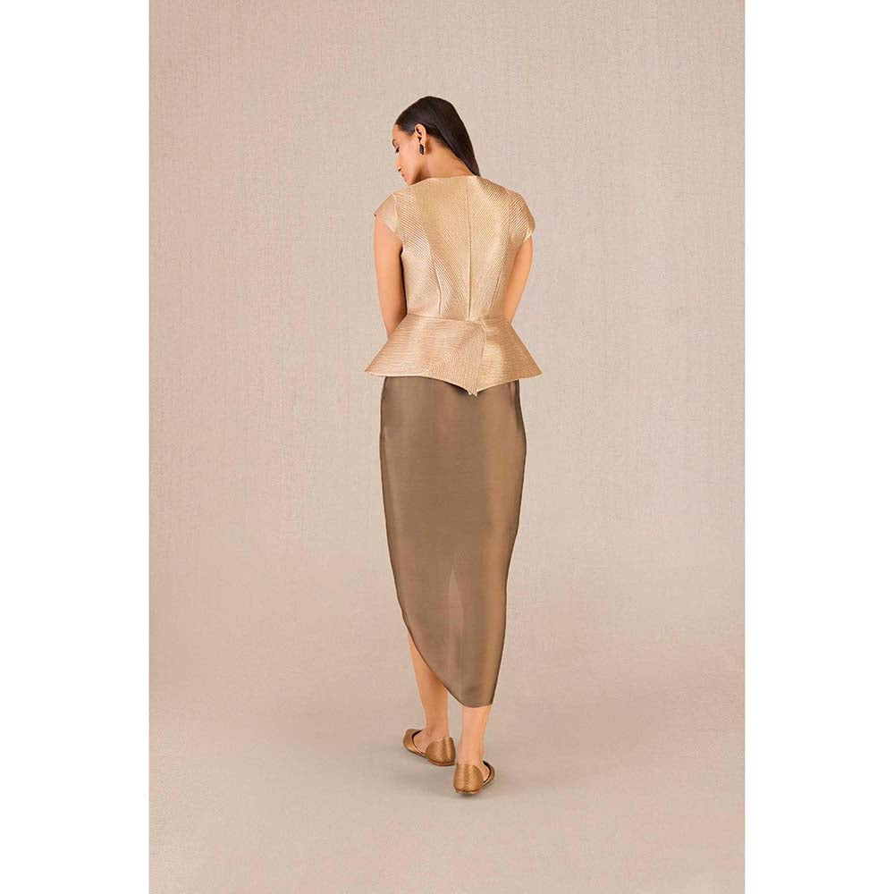 AMPM Abrah Gold Textured Jacket with Skirt (Set of 2)