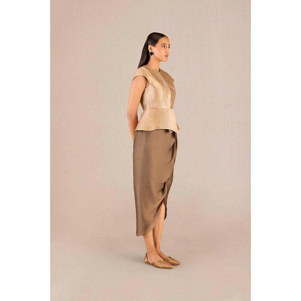 AMPM Abrah Gold Textured Jacket with Skirt (Set of 2)