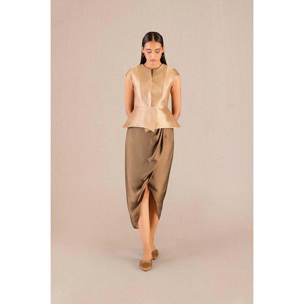 AMPM Abrah Gold Textured Jacket with Skirt (Set of 2)