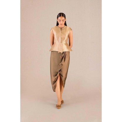 AMPM Abrah Gold Textured Jacket with Skirt (Set of 2)