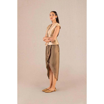 AMPM Abrah Gold Textured Jacket with Skirt (Set of 2)