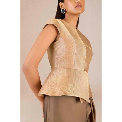 AMPM Abrah Gold Textured Jacket with Skirt (Set of 2)