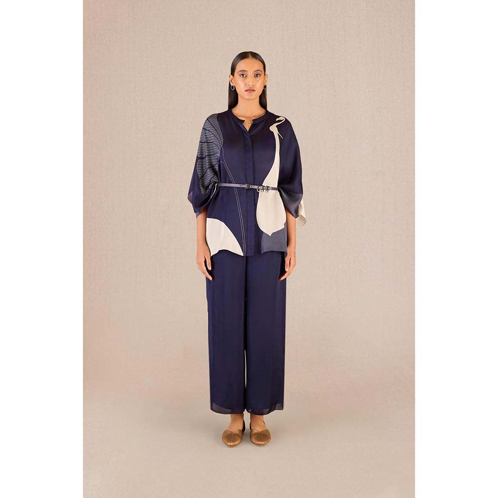 AMPM Navy Blue Iha Printed Shirt with Pant and Belt (Set of 3)