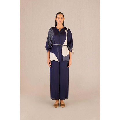 AMPM Navy Blue Iha Printed Shirt with Pant and Belt (Set of 3)